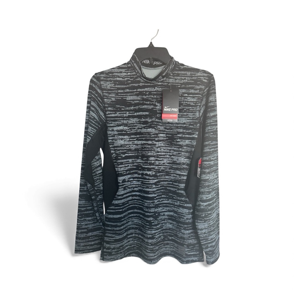 Nike Pro Men’s Hyperwarm Black and Gray Fitted Long Sleeve Tee Size Small
